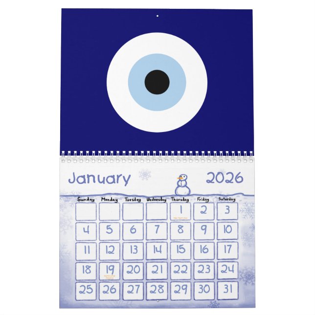 Blue Evil Eye Good luck & Protection Symbol Calendar (Jan 2026)