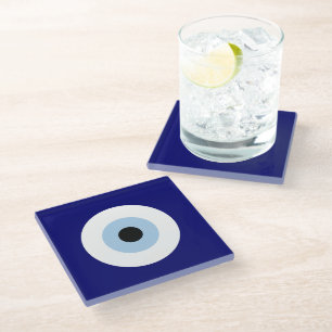 Blue Evil Eye Good luck & Protection Symbol Glass Coaster