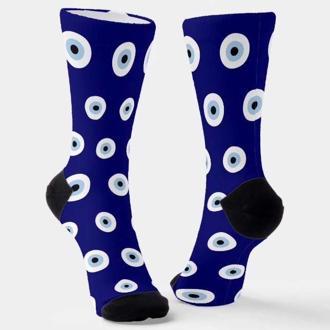 Blue Evil Eye Good luck & Protection Symbol Socks (Angled)