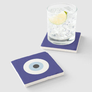 Blue Evil Eye Good luck & Protection Symbol Stone Coaster