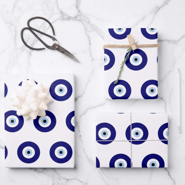 Blue Evil Eye Good luck & Protection Symbol Wrapping Paper Sheet (Front)