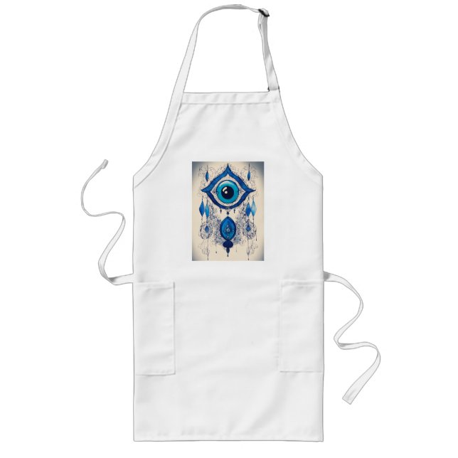 Blue Evil Eye Ink Illustration – Protective Symbol Long Apron (Front)