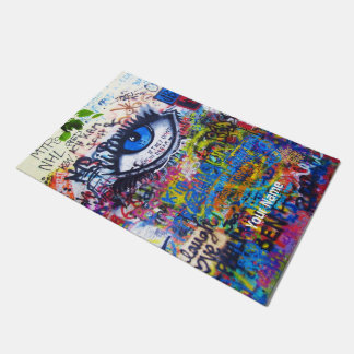 Blue evil eye modern graffiti doormat