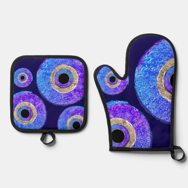 Blue Evil eye protection  Oven Mitt & Pot Holder Set (Front)