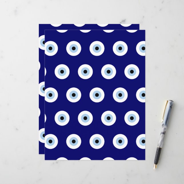 Blue Evil Eye Protection Symbol Scrap Book Paper (Front/Back In Situ)
