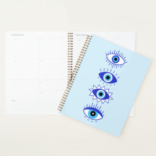 Blue Evil Eyes Energy Meditation Hamsa Mystical Planner