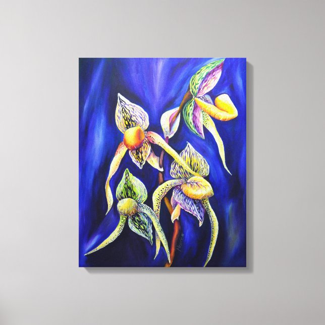Blue Exotic Tropical Orchids  Lady Slipper Canvas Print (Front)