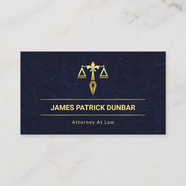 Blue Exquisite Marble Gold Justice Scales Lawyer Business Card (Front)