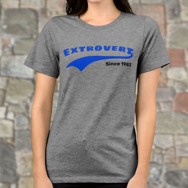 Blue Extrovert Typography Swoosh Custom Date Tri-Blend Shirt (Template date text on Extrovert typography tee shirt. )