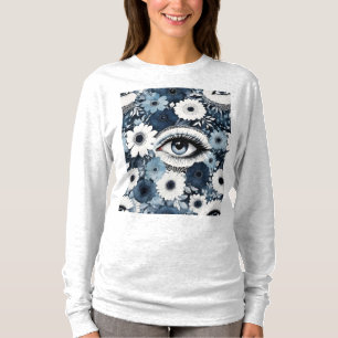 Blue Eye and Lashes Boho Floral T-Shirt