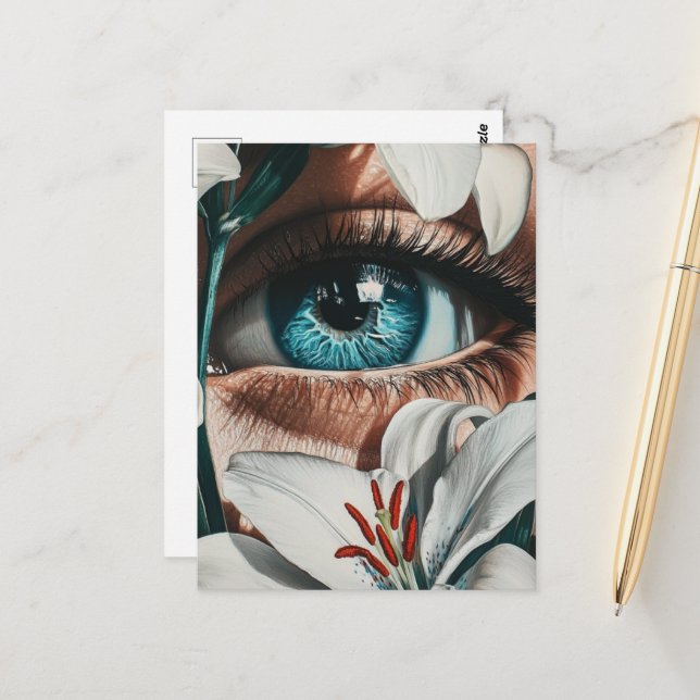Blue Eye and White Lillies Postcard (Front/Back In Situ)
