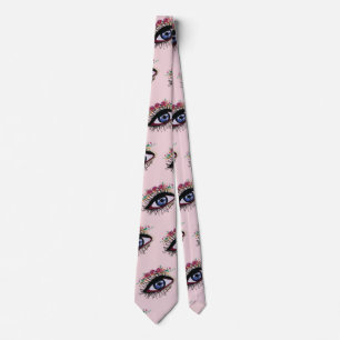 Blue eye art and flowers drawing Tie