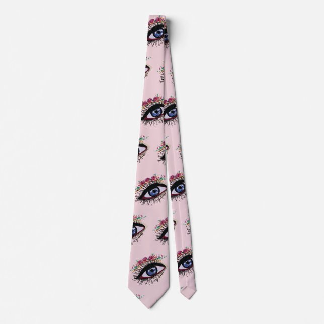 Blue eye art and flowers drawing Tie (Front)