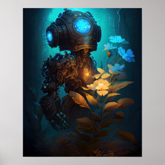 Blue Eye Bot & Flowers Poster