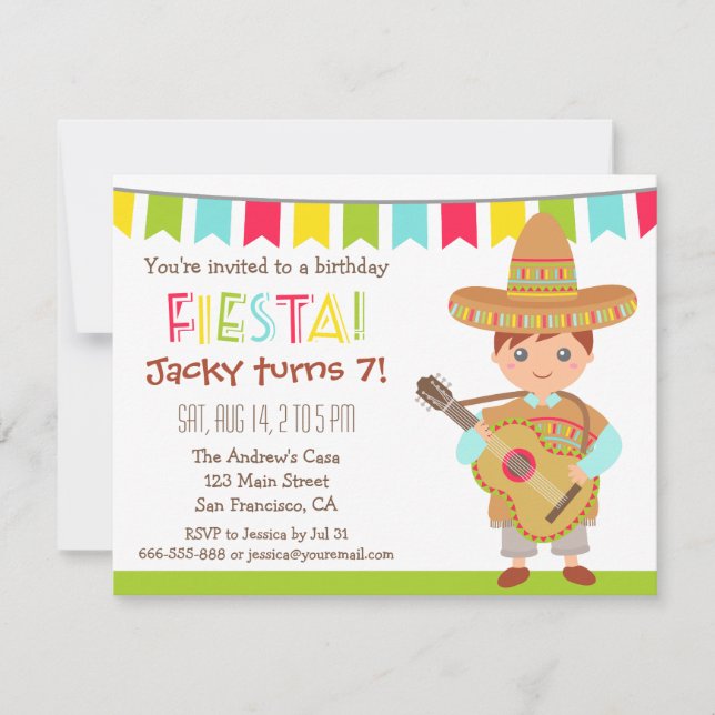 Blue Eye Boy Mexican Fiesta Kids Birthday Party Invitation (Front)