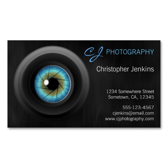 Blue Eye Camera Lens Photography Photographer Magnetic Business Card (Front)