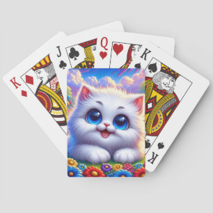Blue eye cartoon cat playing cards