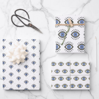 Blue eye design, evil eye protection, good luck wrapping paper sheet