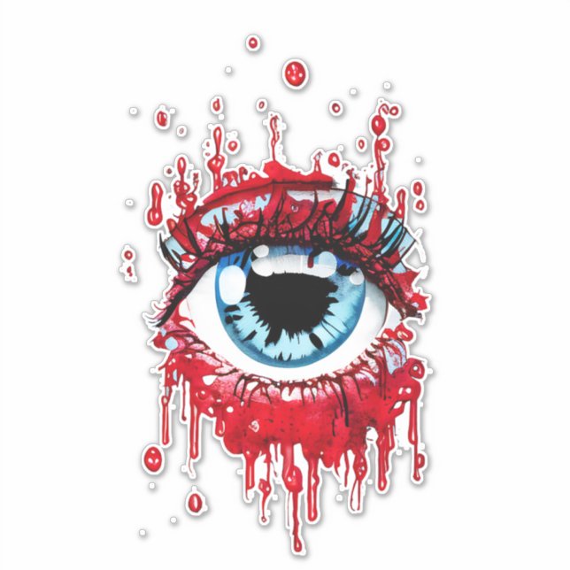 Blue Eye Dripping Blood horror art (Front)