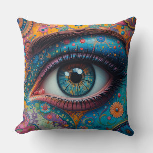 Blue Eye Floral Surreal Abstract Artistic Style 👁 Cushion