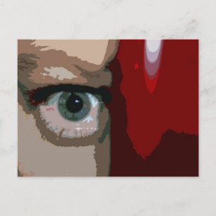 Blue eye from behind red bass close up postcard