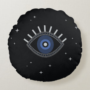 Blue eye good luck magic symbol round cushion