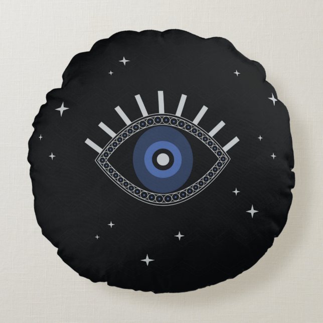 Blue eye good luck magic symbol round cushion (Front)