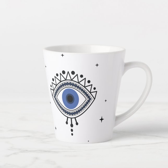 Blue eye good luck protection magic symbol latte mug (Right)