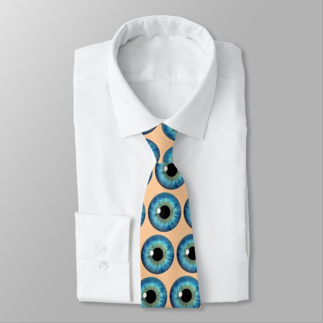 Blue Eye Iris Eyeball Cool Custom Neck Tie (Tied)