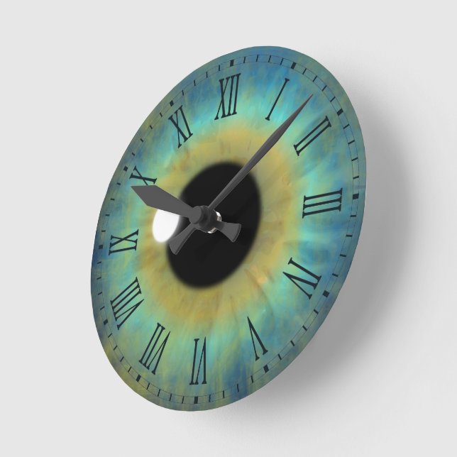 Blue Eye Iris Eyeball Medium Round Roman Clock (Angle)