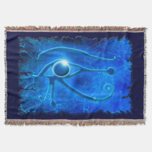 Blue Eye of Horus, Ancient Egyptian Wadjet Art Throw Blanket