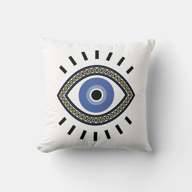 Blue eye protection talisman ethnic symbol cushion (Front)