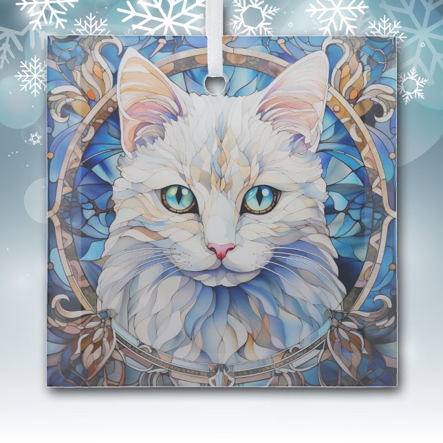 Blue Eye White Cat Stained Glass Tree Decoration (Creator Uploaded)