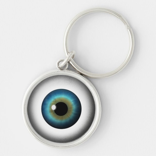 Blue Eyeball Cool Weird Eye Premium Round Keychain (Front)
