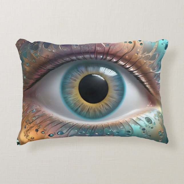Blue Eyeball Fractal Art, Decorative Cushion (Front)