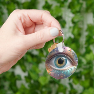 Blue Eyeball Fractal Art, Key Ring