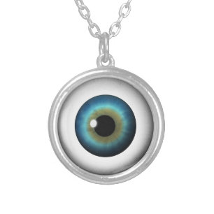 Blue Eyeball Iris Eye Fun Cool Round Necklace