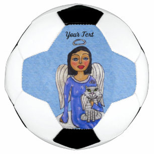 Blue Eyed Angel on Cloud Holding white Angel Cat Football