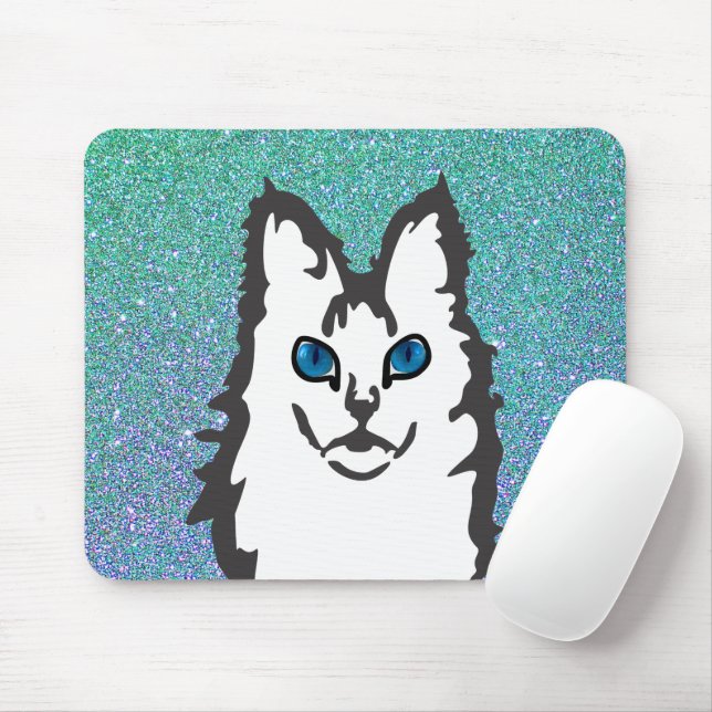 Blue Eyed Angora Cat Mouse Mat (With Mouse)