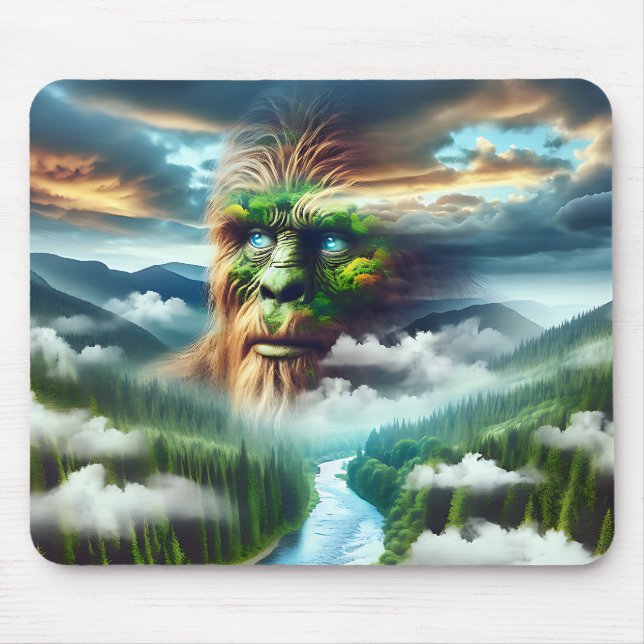 Blue Eyed Bigfoot in the Mountains Mouse Mat (Front)