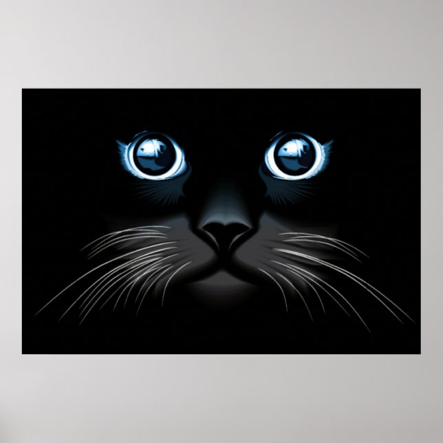 Blue Eyed Black Cat Face Poster (Front)