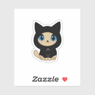 Blue-Eyed Black Cat on Blue Background