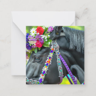 Blue-Eyed Black Floral Horse on Watercolor Card