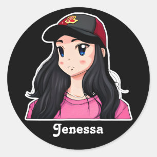 Blue Eyed Black Hair Anime Girl Personalised Classic Round Sticker