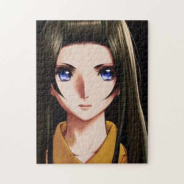 Blue Eyed Brunette Anime Girl Cartoon Jigsaw Puzzle (Vertical)