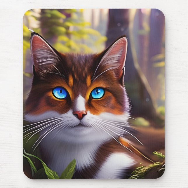 Blue Eyed Cat in the4 Forest Mouse Mat (Front)