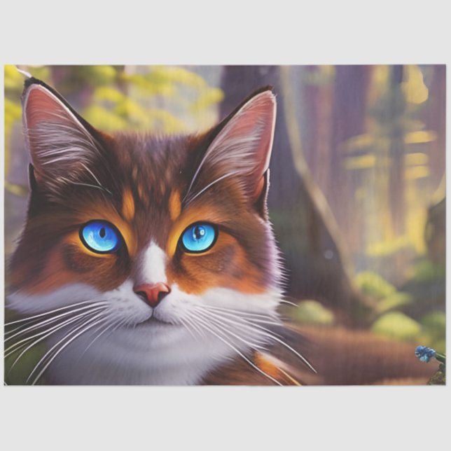 Blue Eyed Cat in the Woods  Tissue Paper (Front)