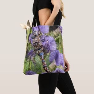 Blue-Eyed Darner Dragonfly on Flower Tote Bag
