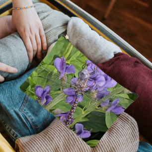 Blue-Eyed Darner Dragonfly on Purple Flowers Accessory Pouch