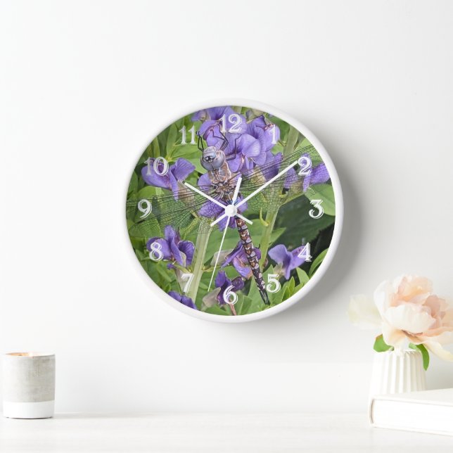 Blue-Eyed Darner Dragonfly on Purple Flowers Clock (Home)